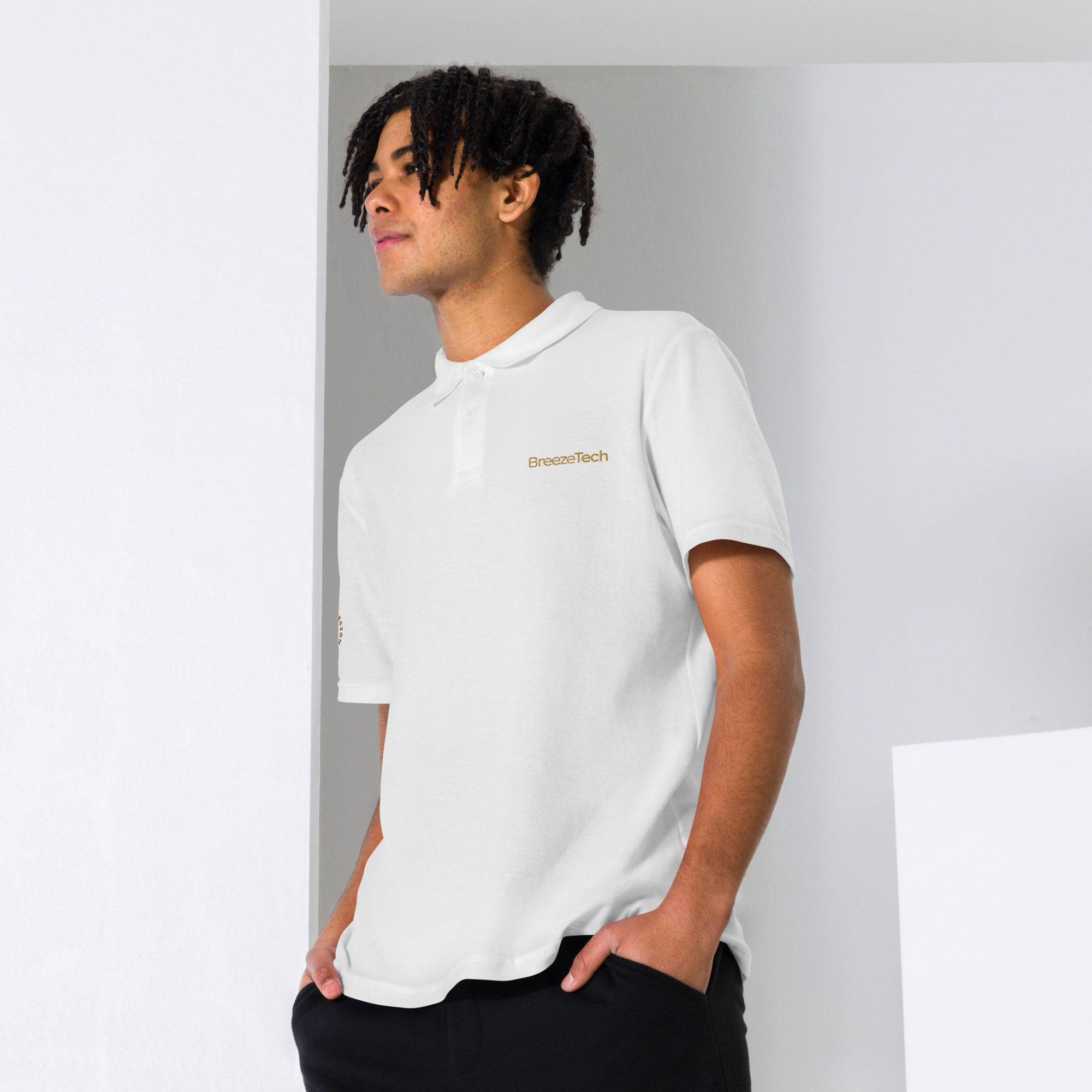 BreezeTech Unisex White polo shirt - Image 10