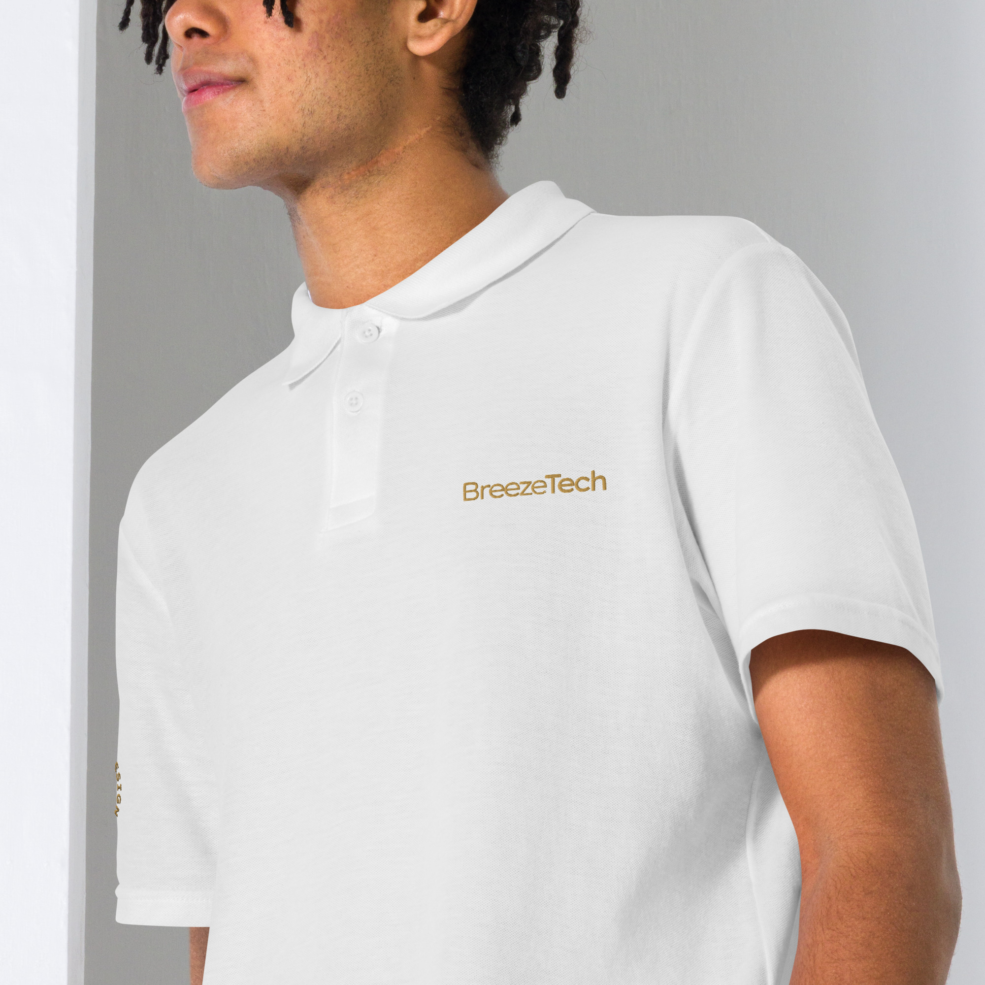 BreezeTech Unisex White polo shirt - Image 9